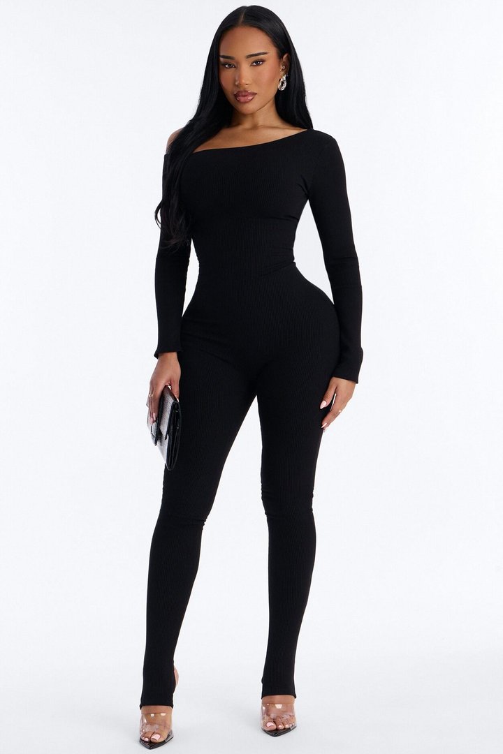 Cyndi Snatched Jumpsuit With Footie - Black