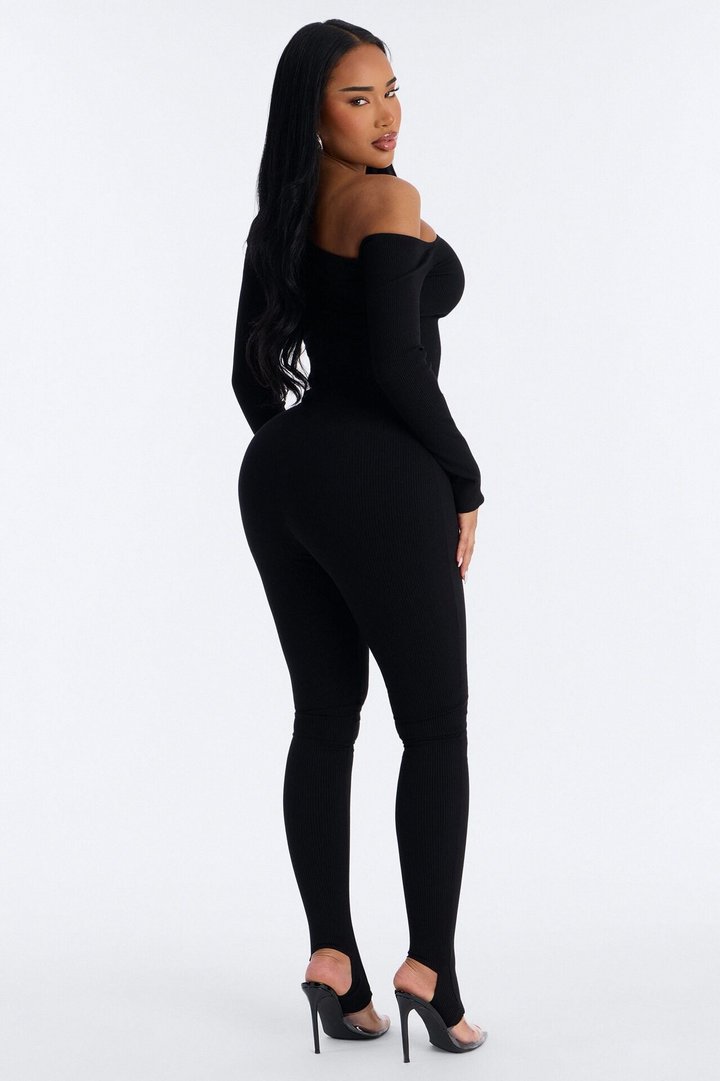 Cyndi Snatched Jumpsuit With Footie - Black