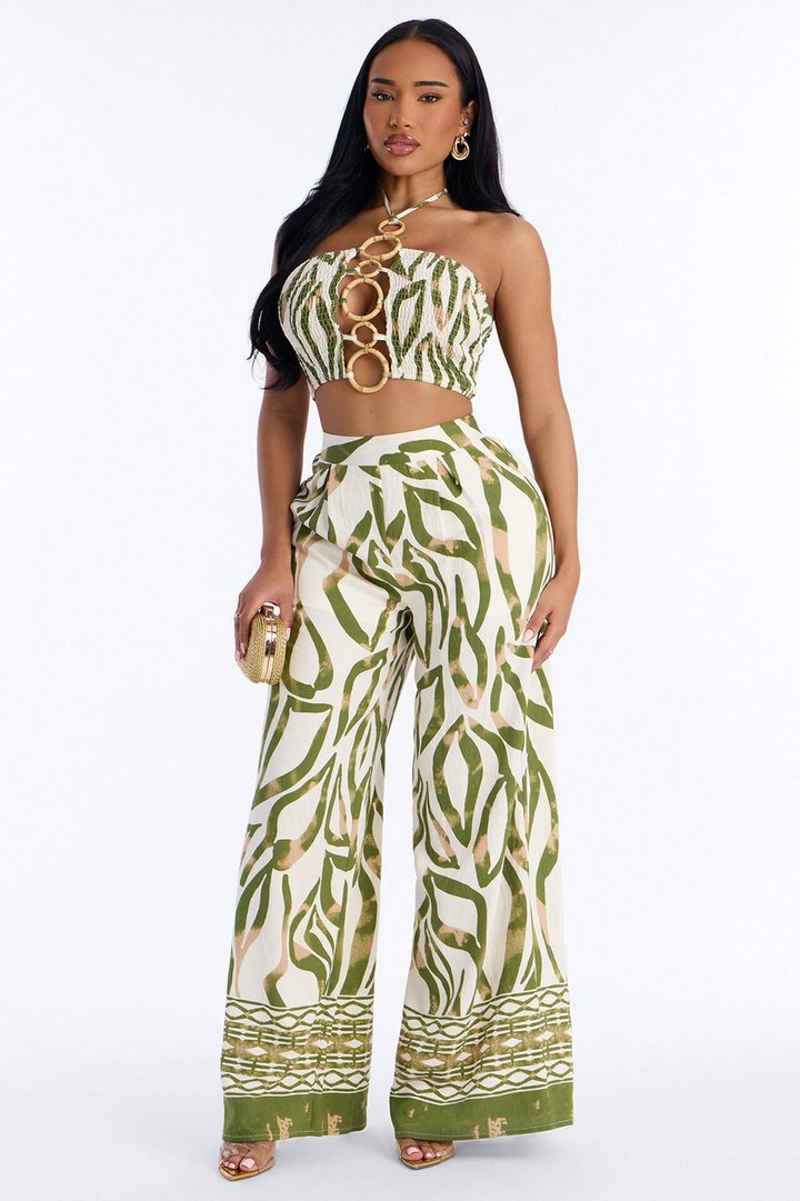 Bali Breeze Halter Pant Set - Olive/combo