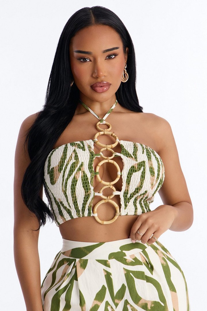 Bali Breeze Halter Pant Set - Olive/combo