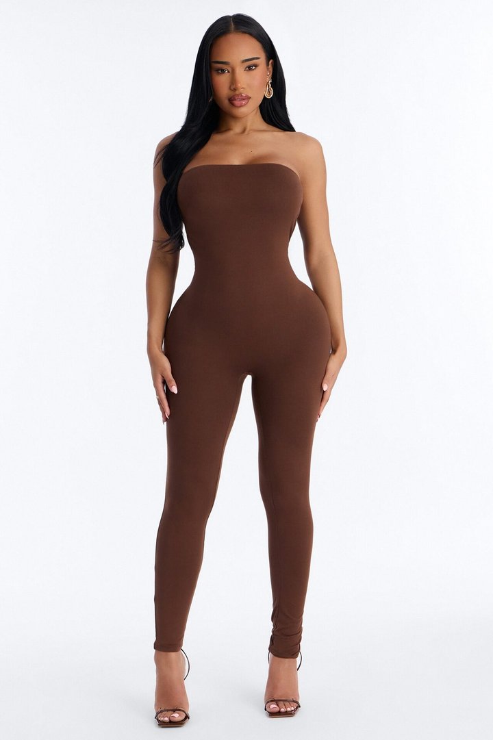Body Language Skinny Strapless Catsuit - Brown
