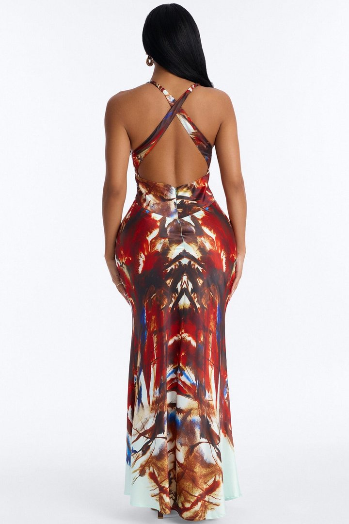 Caprina Sleeveless Satin Maxi Dress - Mint/combo