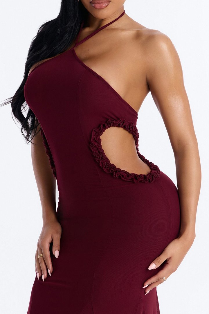 Tatiana Cut Out Mesh Maxi Dress - Wine