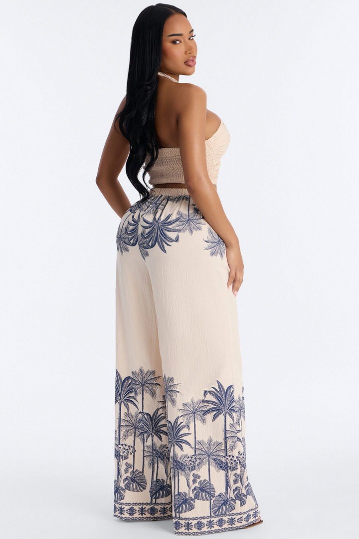 Island Babe Linen Halter Pant Set - Taupe/combo