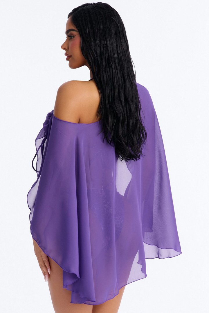 Havana Honey Mesh 3 Piece Bikini Poncho Set - Purple