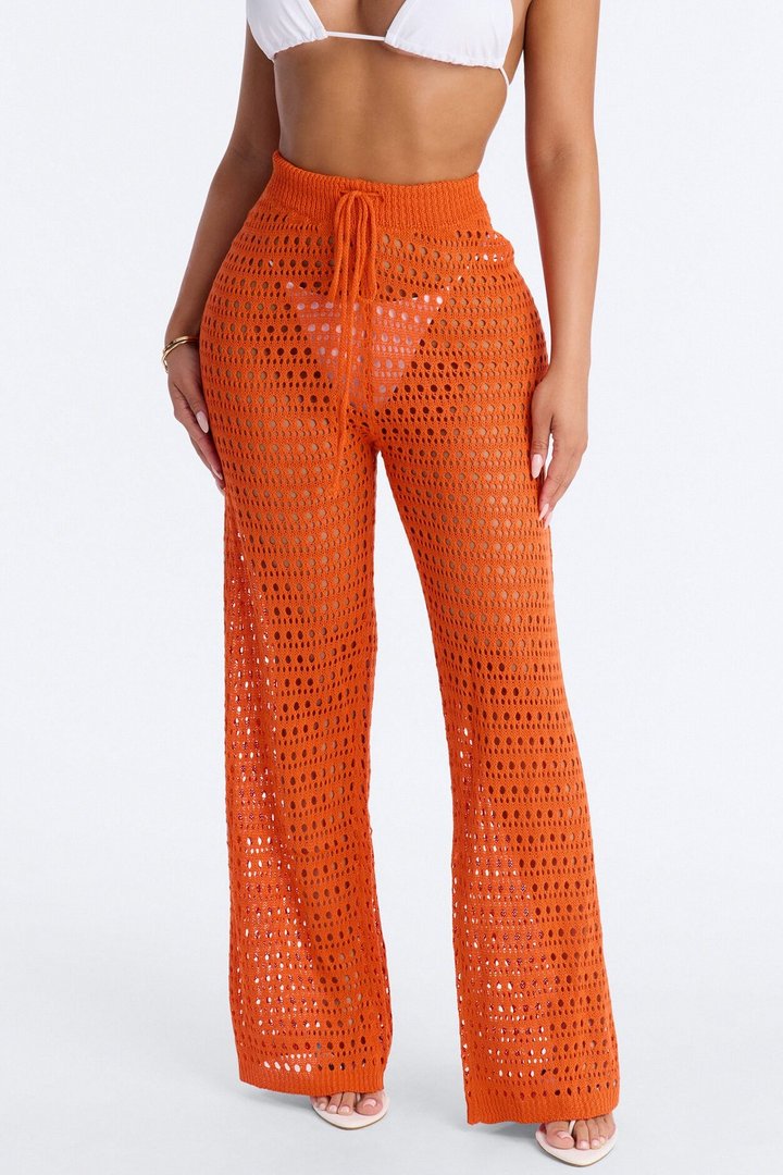 Temptress Textured Knit Swim Cover Up Pant - Orange