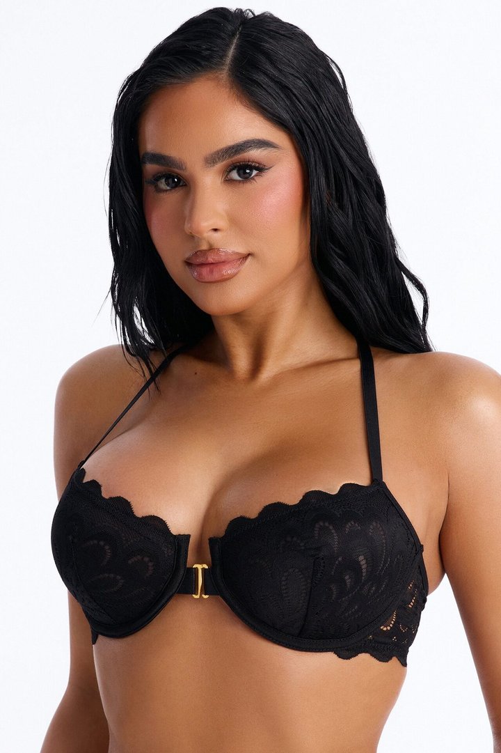 Just You Lace Front Closure Racerback Bralette - Black