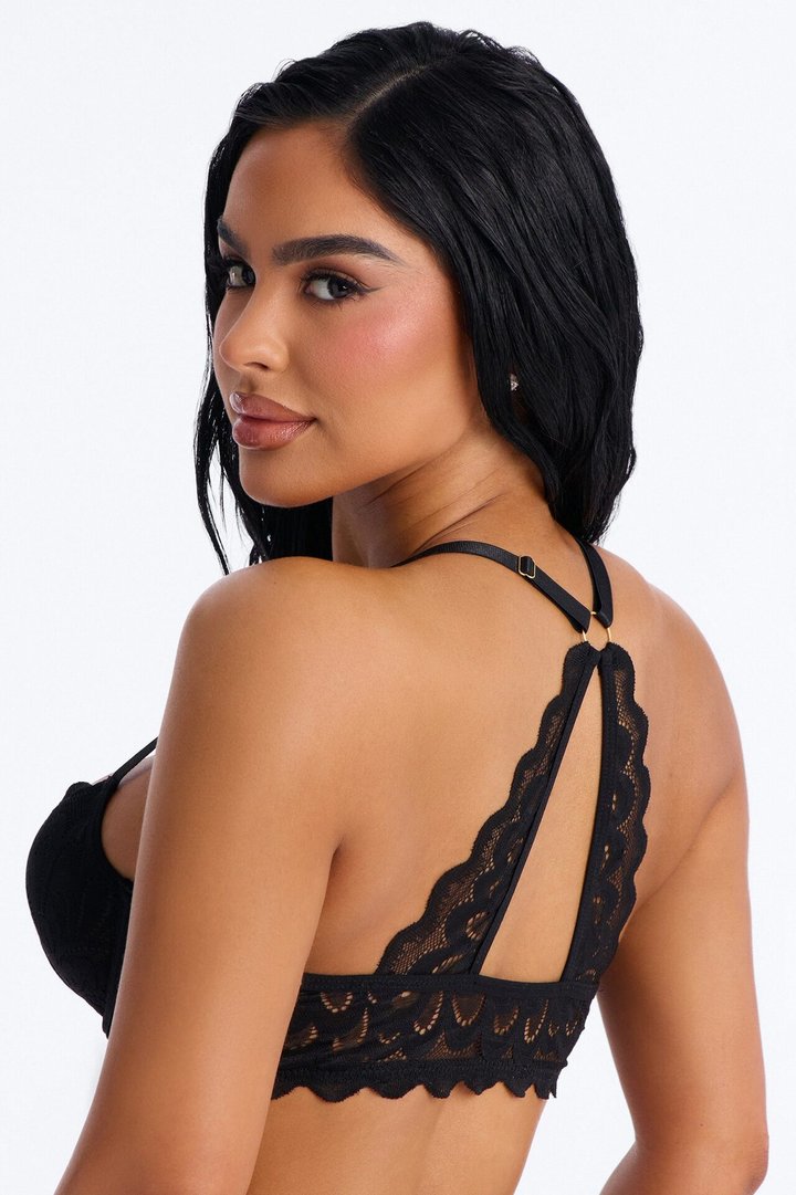 Just You Lace Front Closure Racerback Bralette - Black