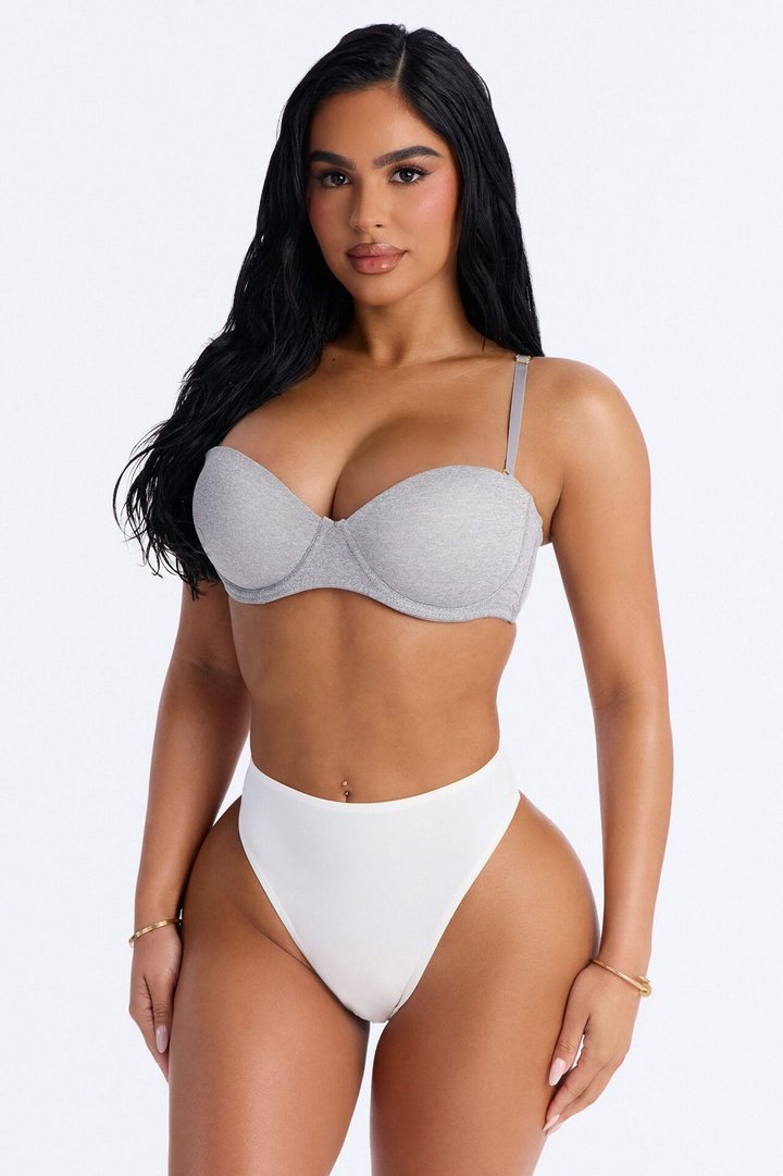 Quick Push Strapless Balconette Bra - Heather Grey