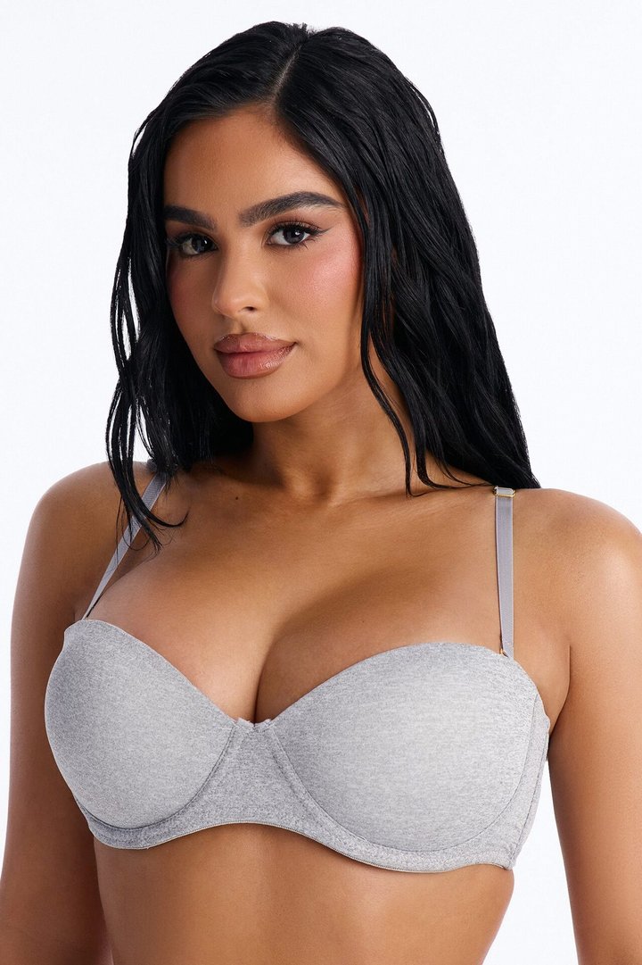 Quick Push Strapless Balconette Bra - Heather Grey