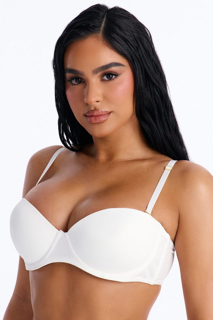 Quick Push Strapless Balconette Bra - White