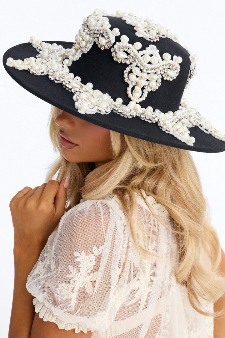 On Another Level Embellished Fedora - Black/combo