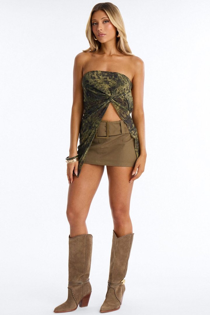 Oasis Dream Mesh Ruched Tube Top - Green/combo