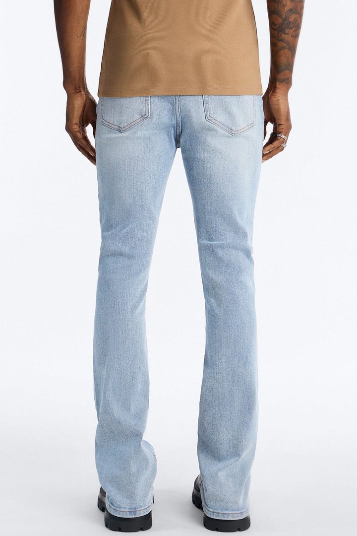 Essential Destroyed Stacked Slim Flare Stretch Jean - Light Blue Wash