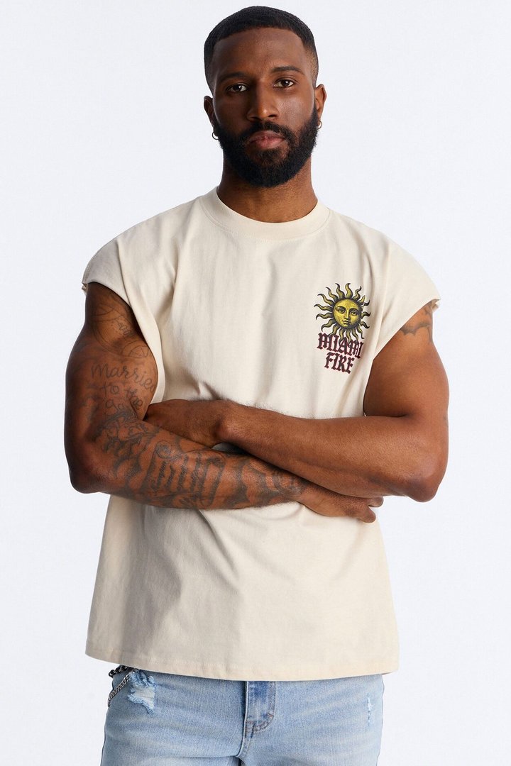 Miami Fire Vintage Muscle Tee - Off White