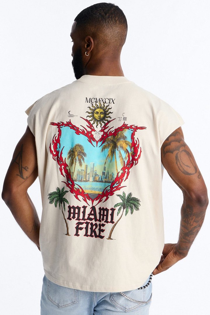 Miami Fire Vintage Muscle Tee - Off White