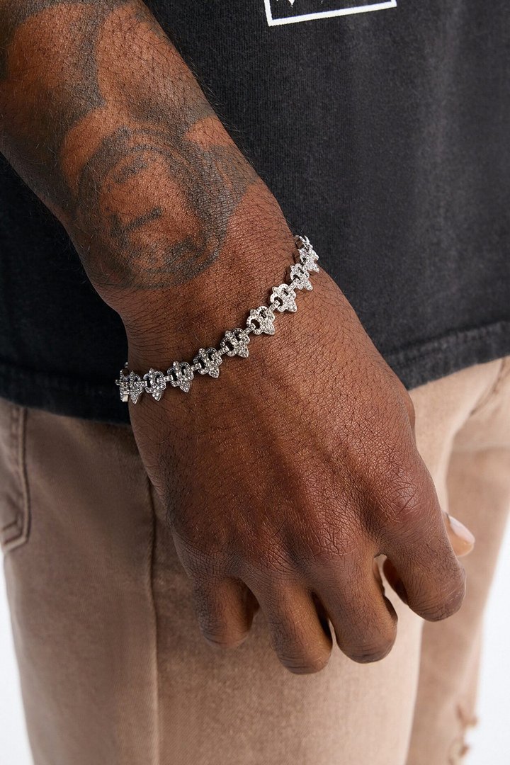 Iced Fleur De Leis Bracelet - Silver