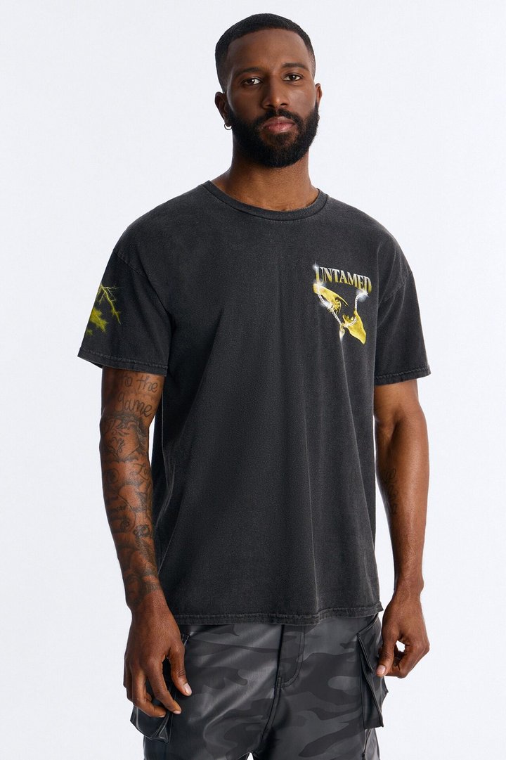 Untamed Hustle Vintage Oversized Short Sleeve Tee - Black Wash