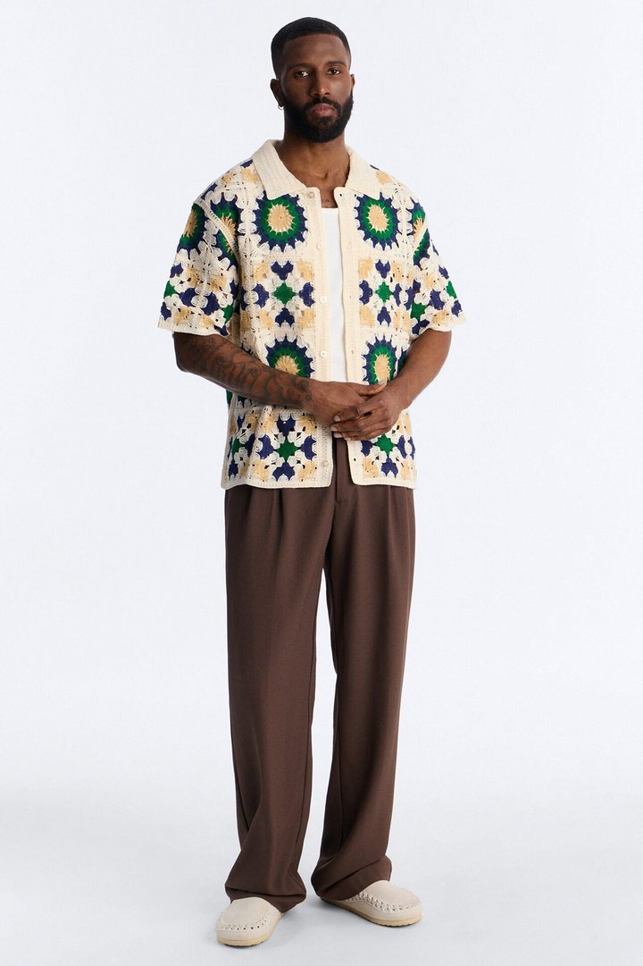 Desert Hues Crochet Button Up Shirt - Cream