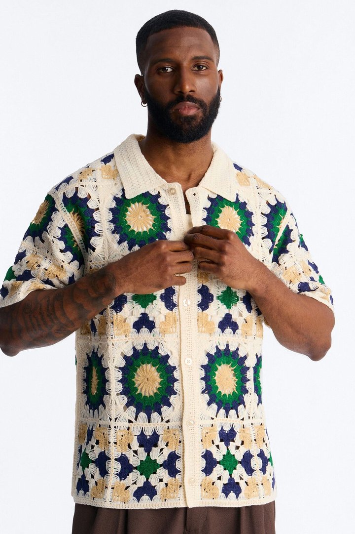 Desert Hues Crochet Button Up Shirt - Cream