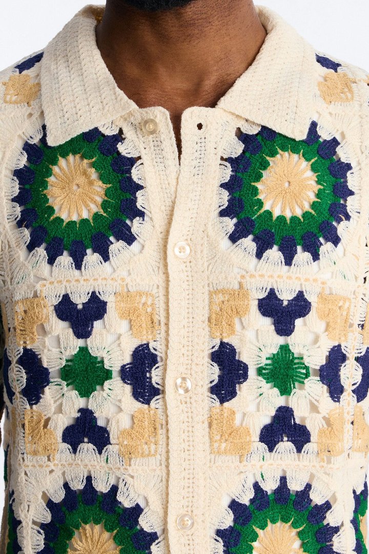 Desert Hues Crochet Button Up Shirt - Cream