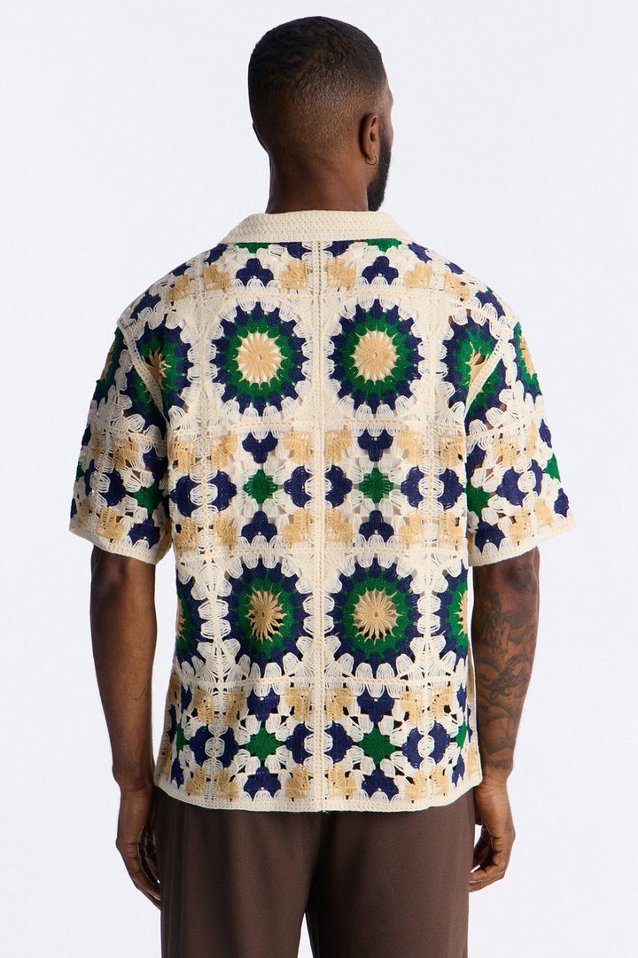 Desert Hues Crochet Button Up Shirt - Cream
