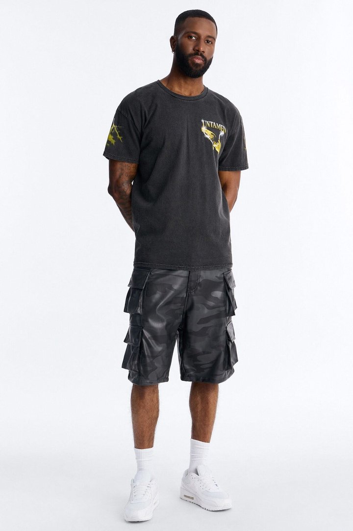 Faux Leather Camo Mirage Cargo Short - Grey