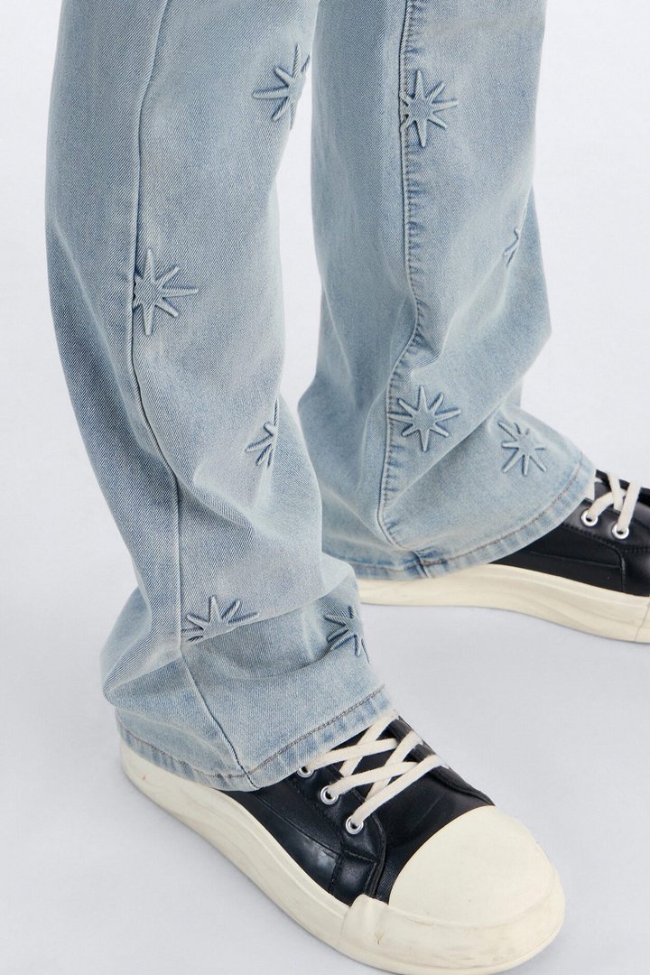 Stacked Slim Flare Embossed Supernova Jeans - Light Wash