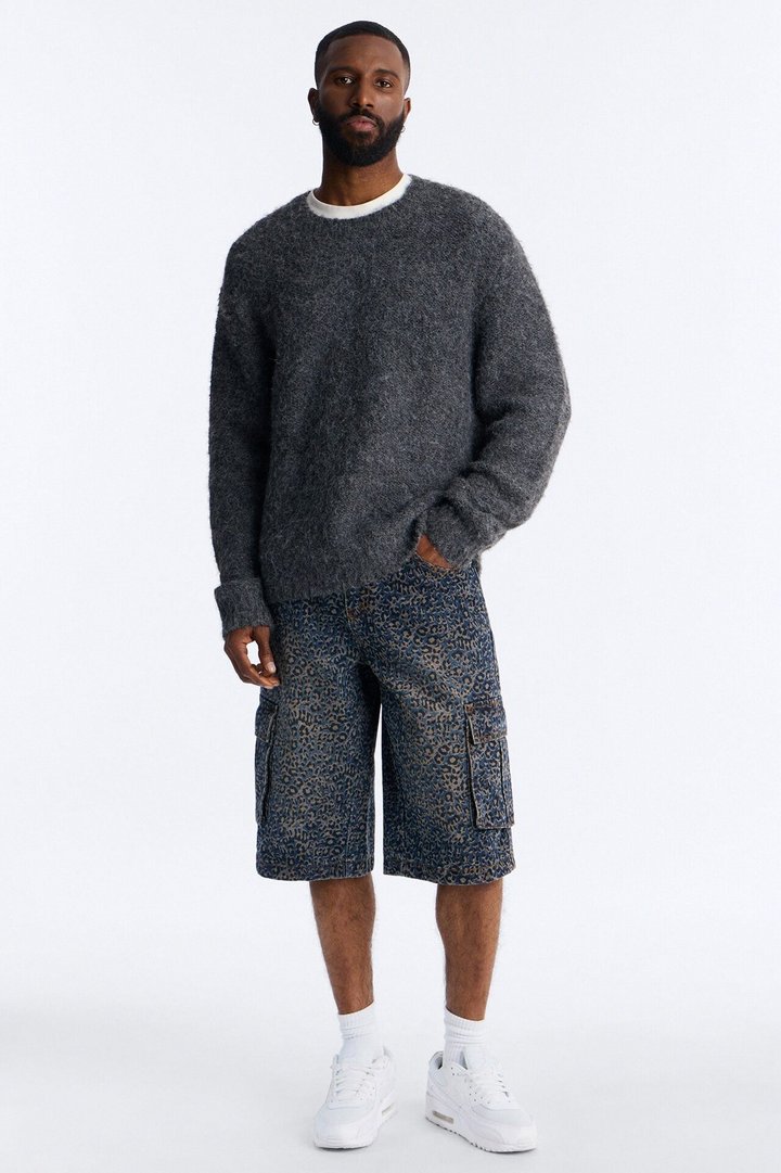 Snow Leopard Dusk Baggy Cargo Denim Short - Dark Wash