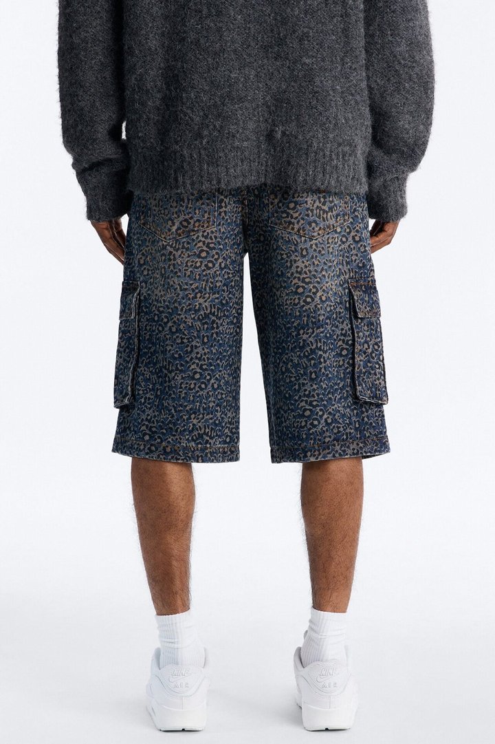 Snow Leopard Dusk Baggy Cargo Denim Short - Dark Wash