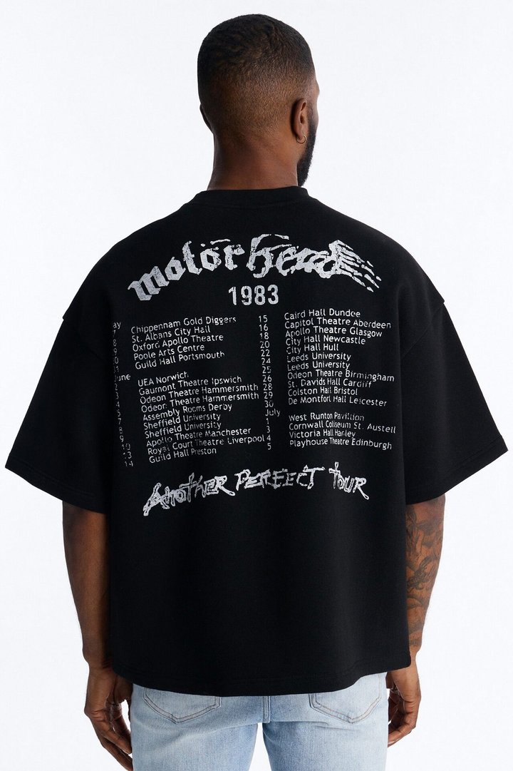 Motorhead Another Perfect Tour 1983 Oversized Fleece Tee - Black Wash