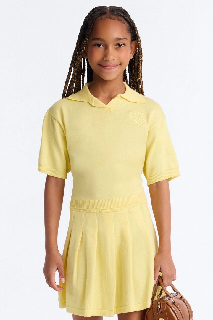 Mini Heartbeats In Harmony Pleated Mini Skirt Set - Yellow