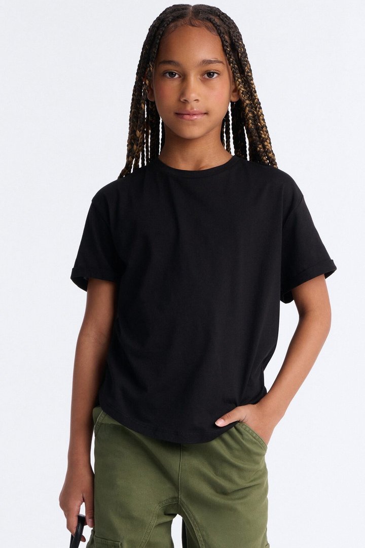 Mini Annie Cuffed Short Sleeve Top - Black