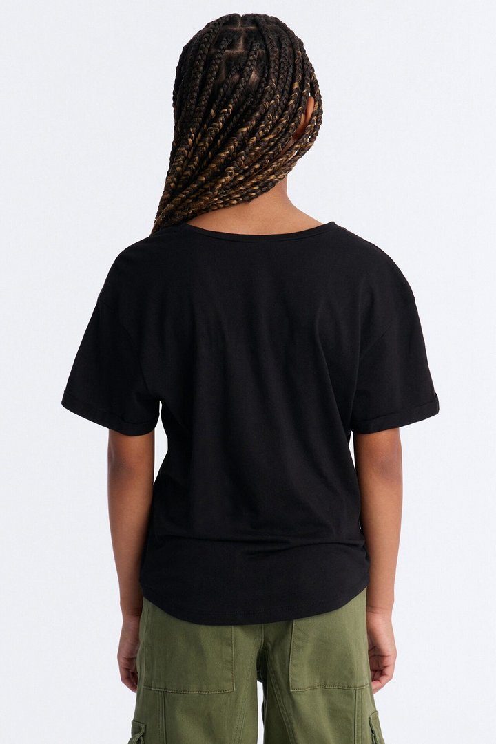 Mini Annie Cuffed Short Sleeve Top - Black