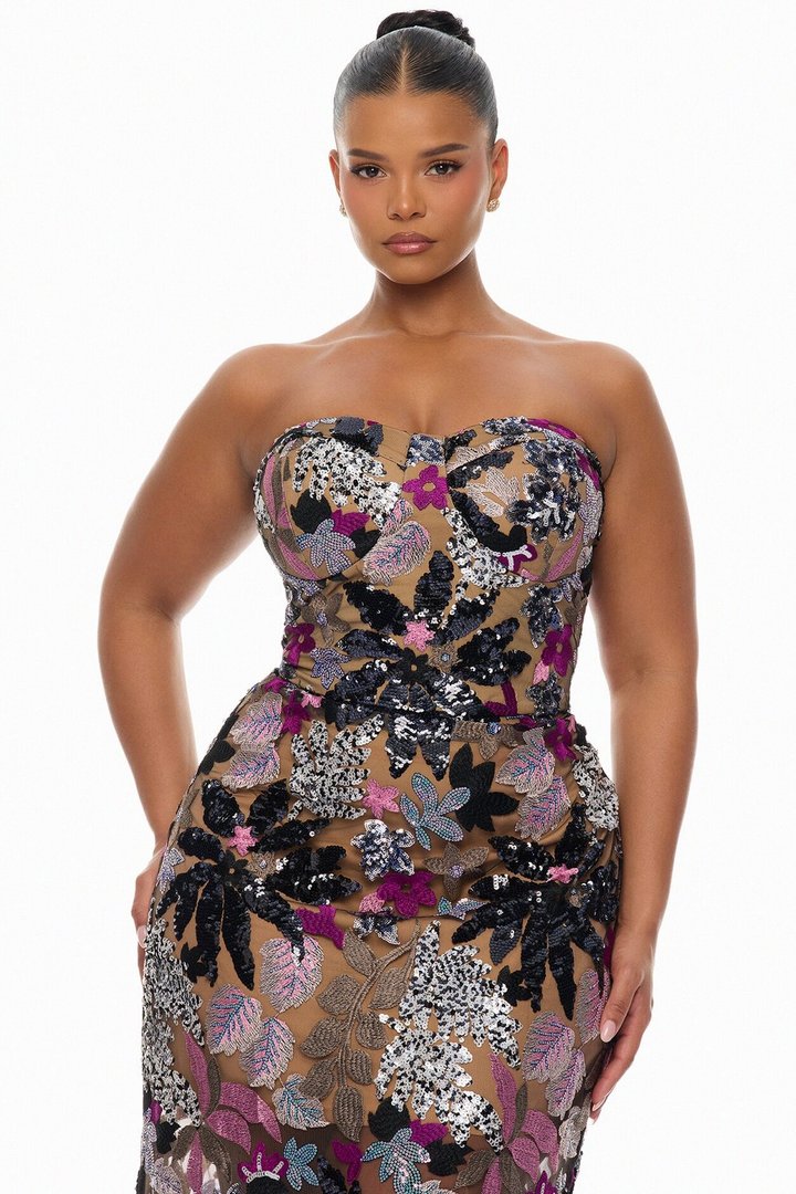 Kaylah Floral Embroidered Maxi Dress - Purple/combo