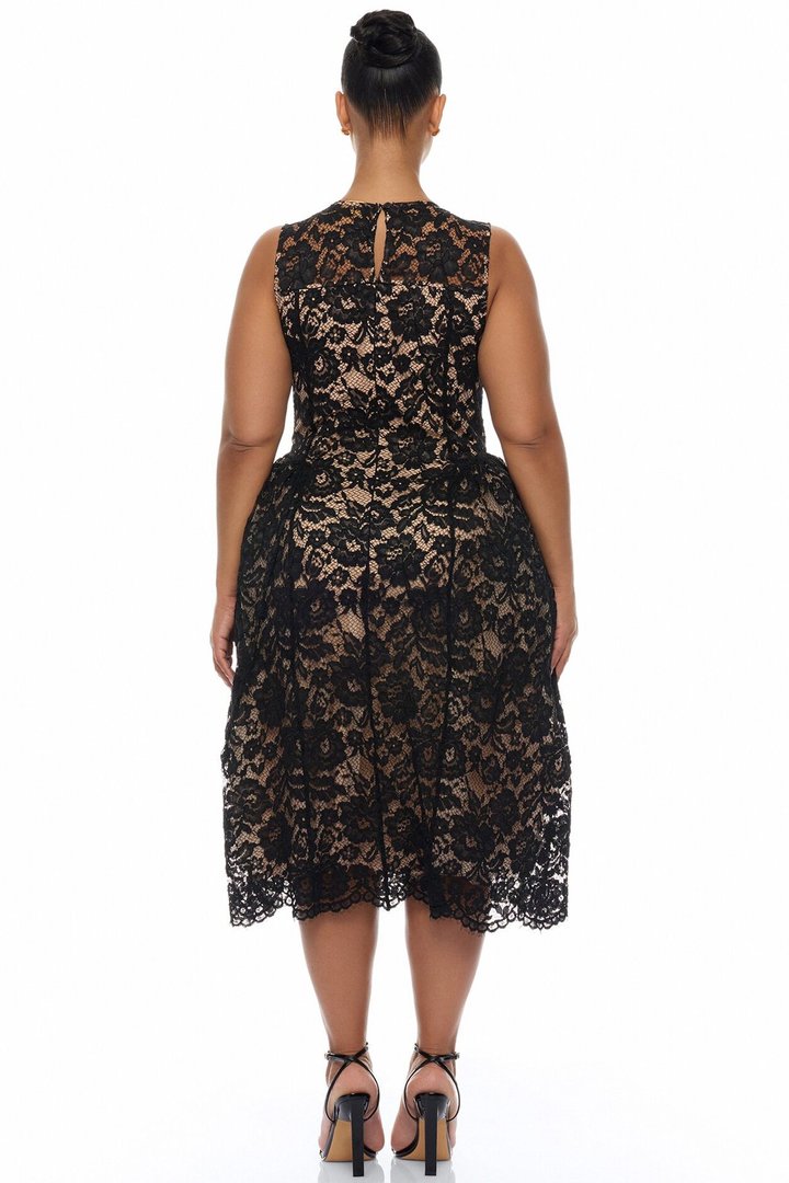 Caia A Line Dresses Lace Midi Dress - Black