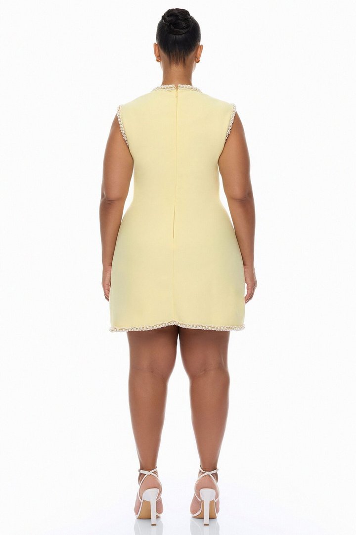 Victoria Pearl Trim Bandage Mini Dress - Butter Yellow