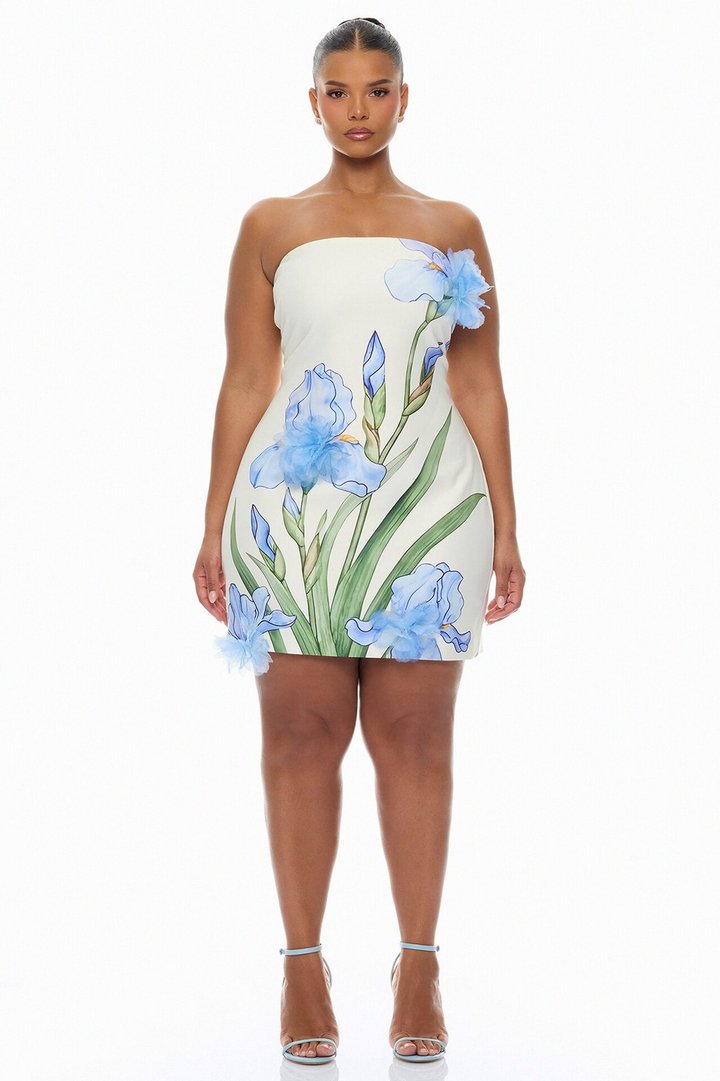 Floral Fantasy 3D Floral Mini Dress - Blue/combo