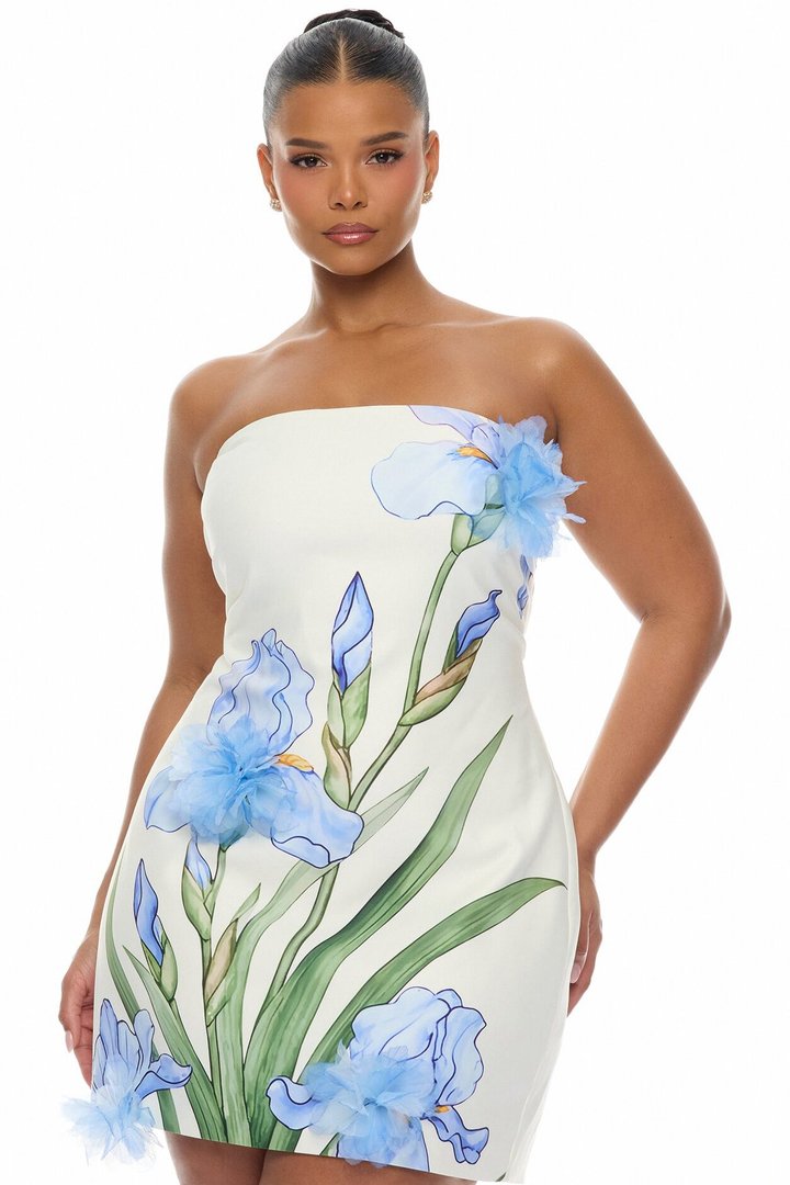 Floral Fantasy 3D Floral Mini Dress - Blue/combo