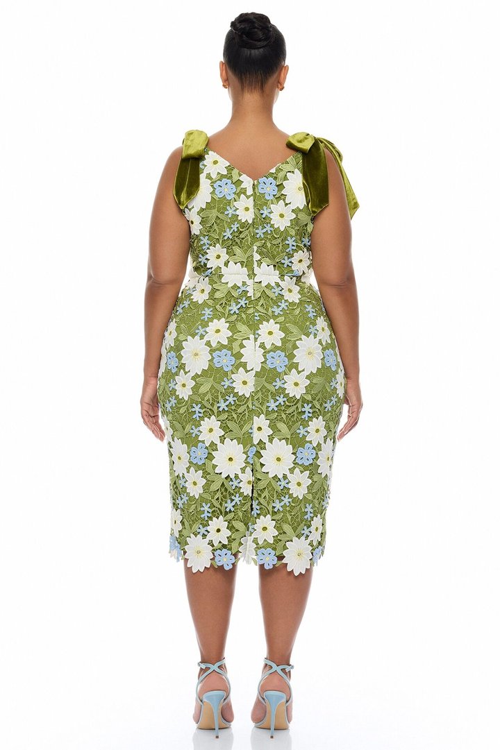 Dani Floral Embroidered Midi Dress - Chartreuse
