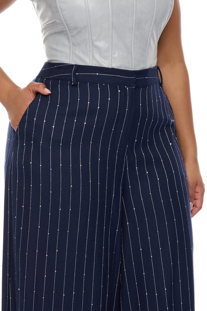 Adyson Embellished Pinstripe Wide Leg Pant - Navy/combo