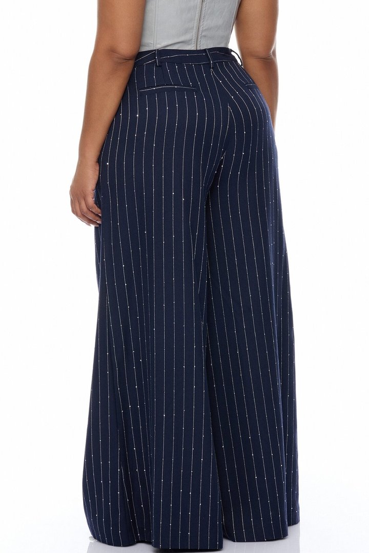 Adyson Embellished Pinstripe Wide Leg Pant - Navy/combo