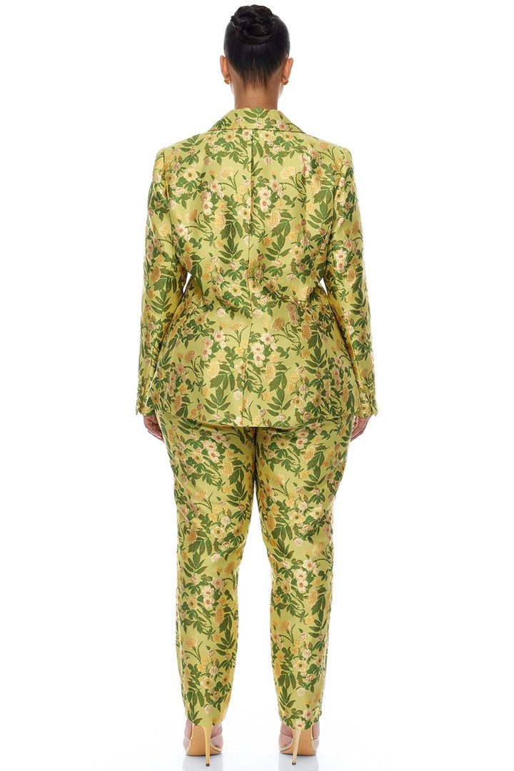 Emilee Jacquard Blazer Pant Set - Chartreuse