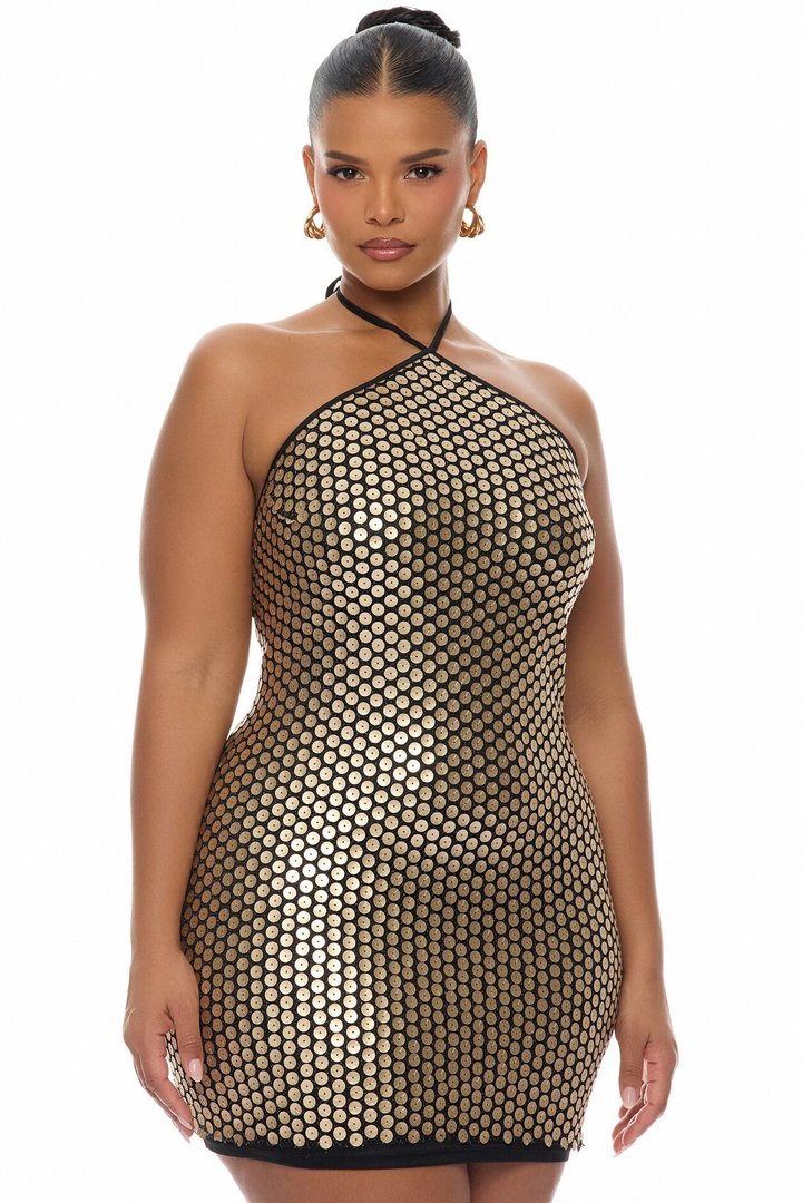 Kiora Halter Sequin Mini Dress - Black/Gold