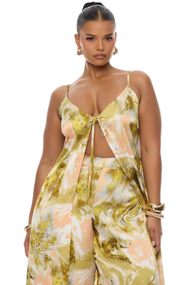 Off To The Tropics Satin Pant Set - Green/combo