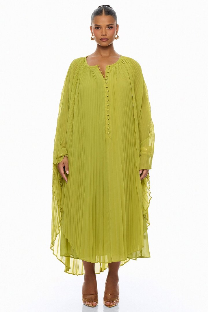 Aviana Pleated Maxi Dress - Chartreuse