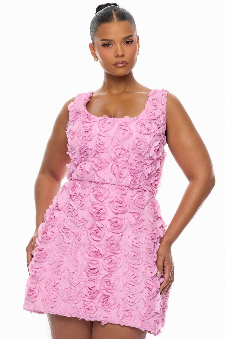 Petal Promises 3D Floral Applique Mini Dress - Mauve