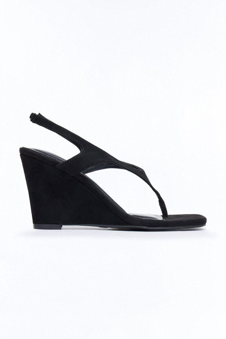 Cabley Suede Slingback Thong Wedges - Black