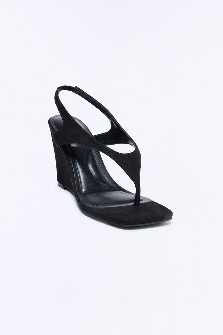 Cabley Suede Slingback Thong Wedges - Black