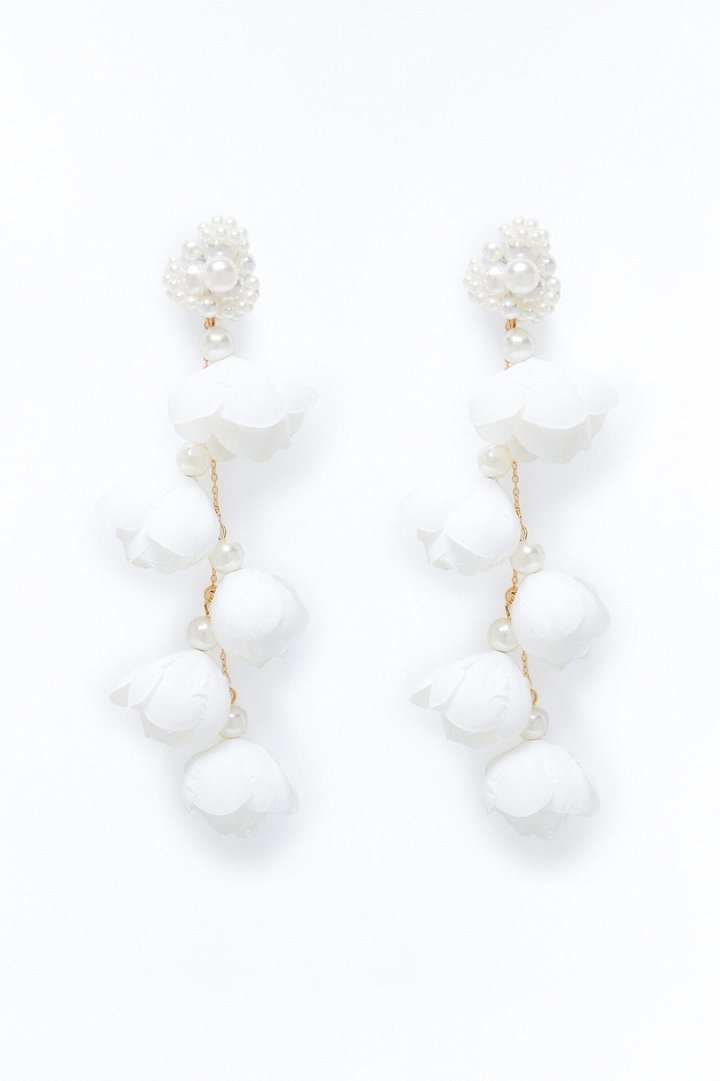 Petals And Pearls Drop Earrings - White